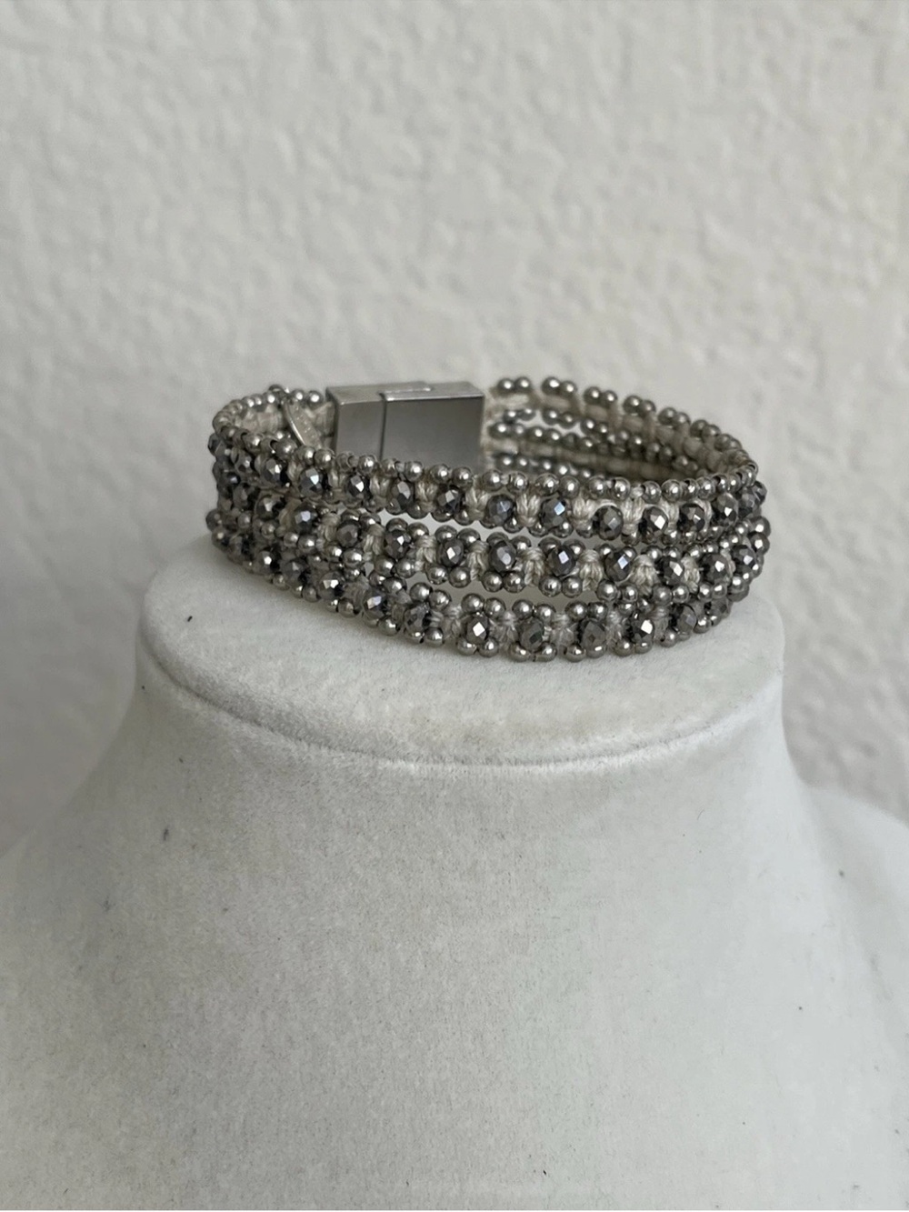 Serafina Bracelet Silver Beaded Magnetic Clasp Triple Strand